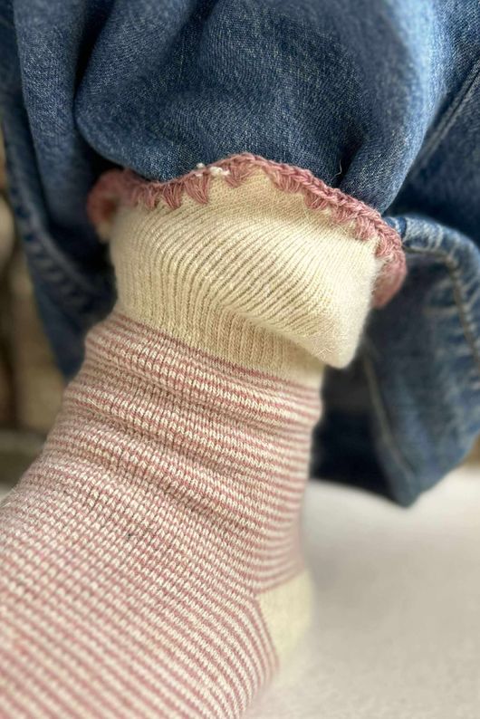 Laundry B Terry & Wool Luxury Socks Pinstripe Dusky Rose 